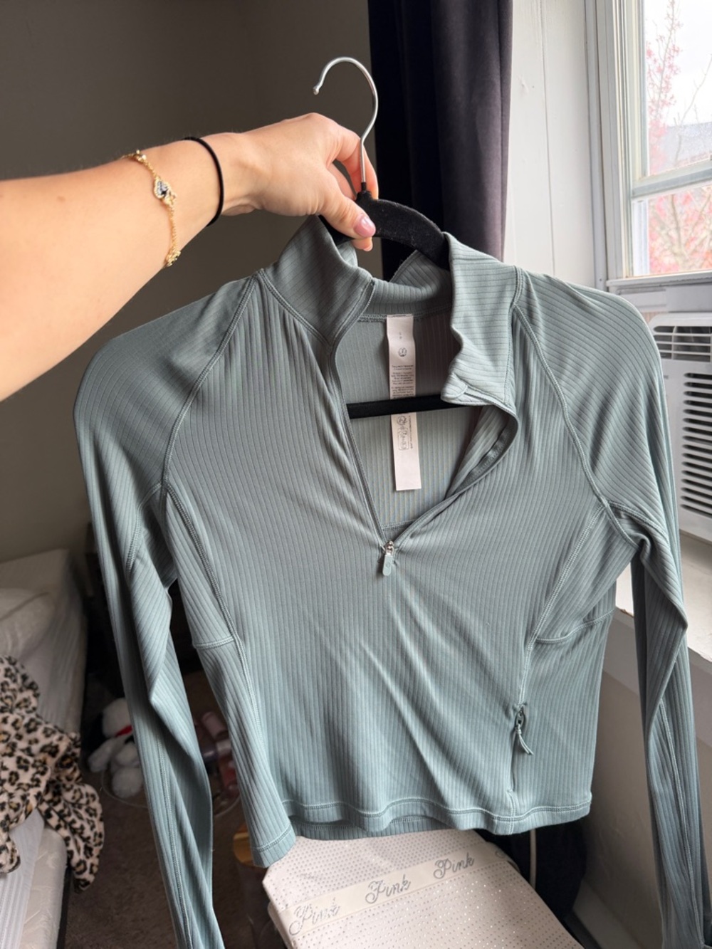 lululemon athletica Ribbed Half-Zip Long Sleeve Top in Sage